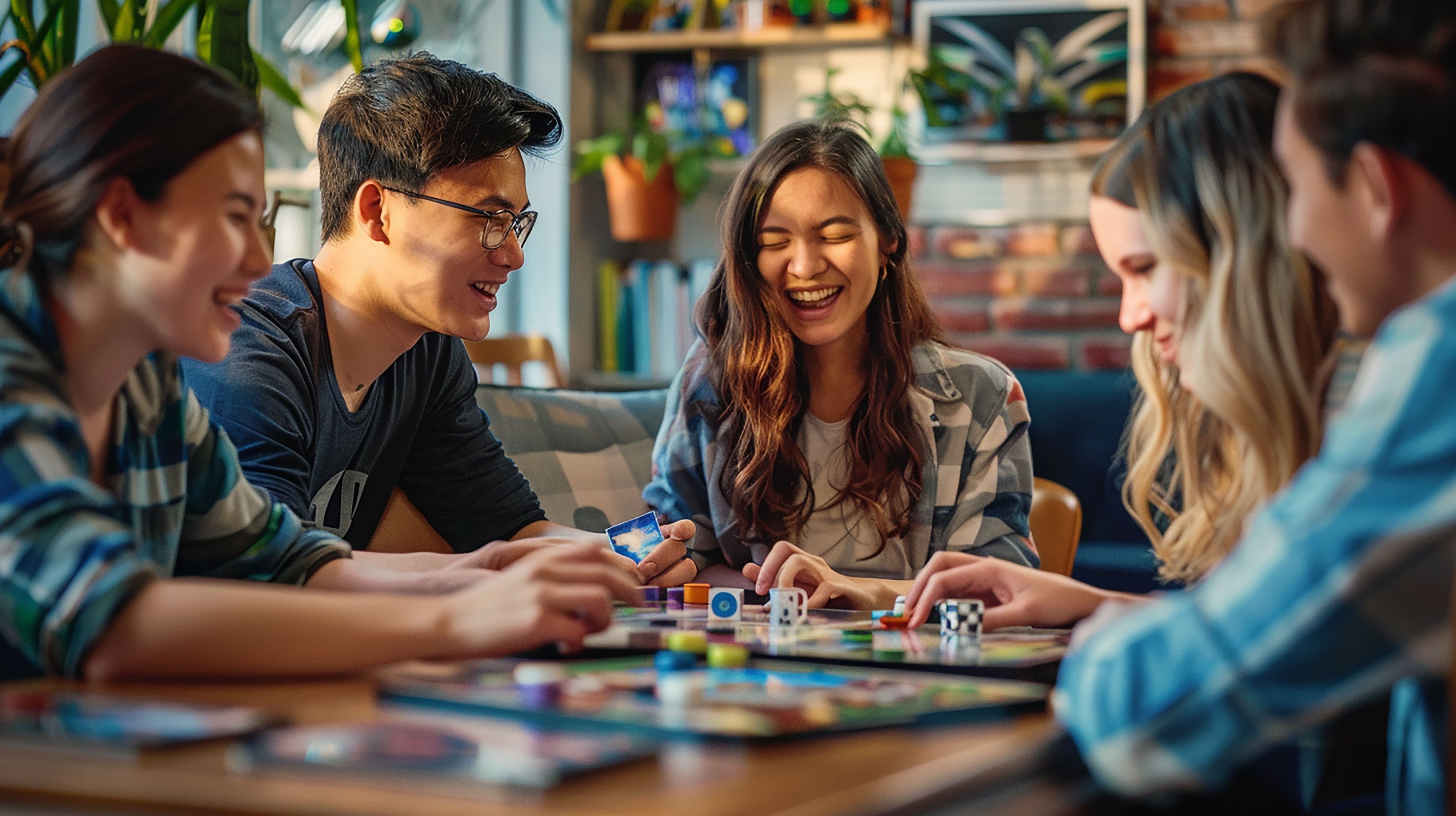 Team playing a board game